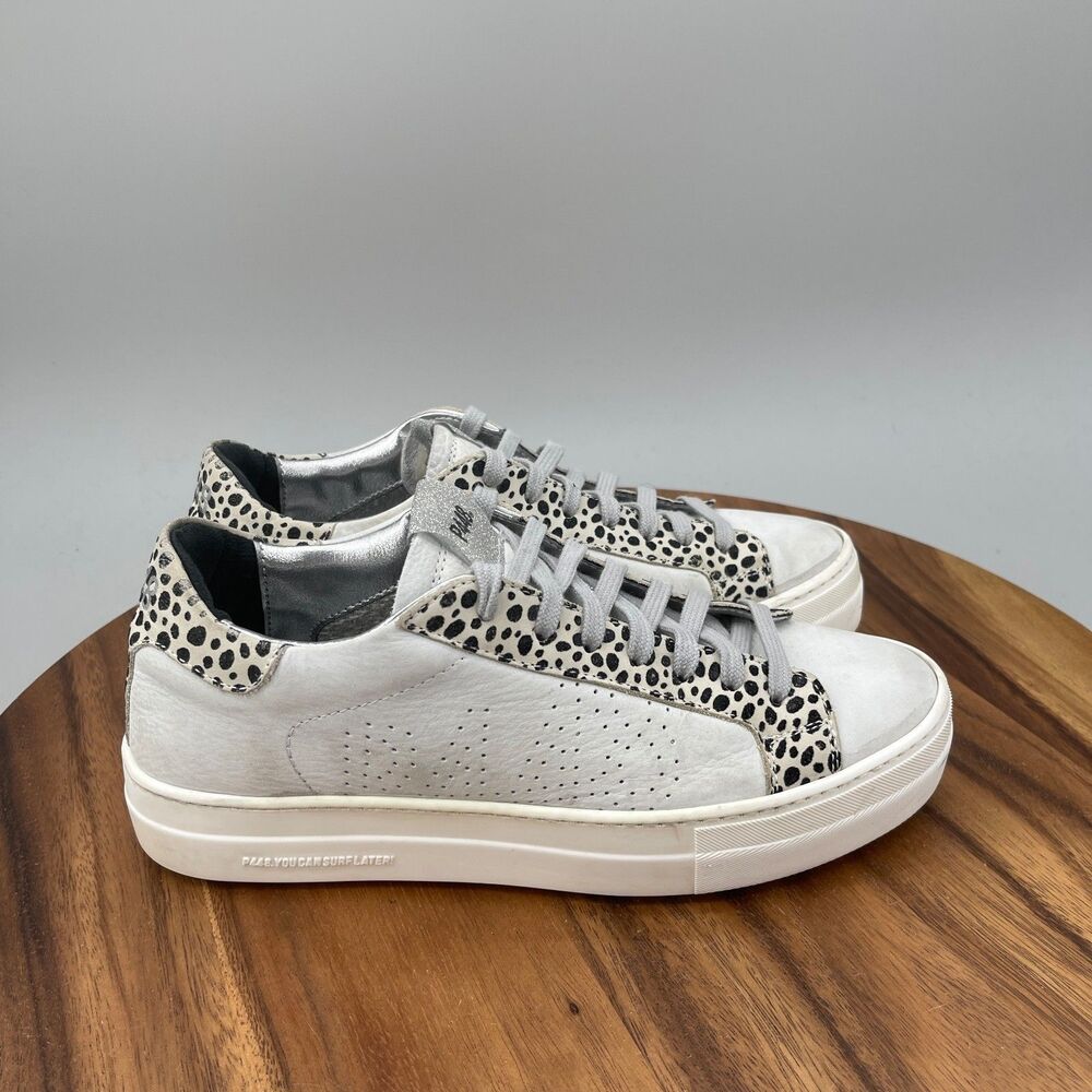P448 White Sneakers with Black Speckle Accents